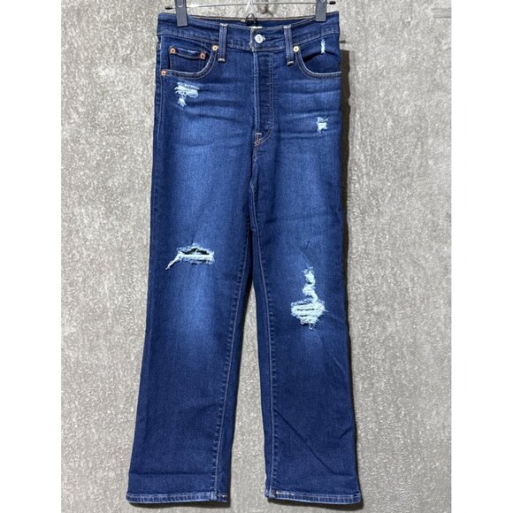 Levi's Ribcage Straight Ankle Button-fly Blue Jeans Women's Size 26 x 27 - Picture 1 of 16